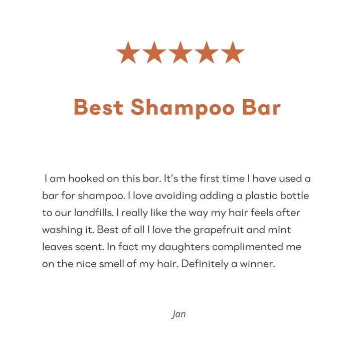 Screenshot of a 5-star Amazon customer review for &Better's Feels Shampoo Bar, with the customer stating 'Best Shampoo Bar', indicating high customer satisfaction and the superior quality of the product